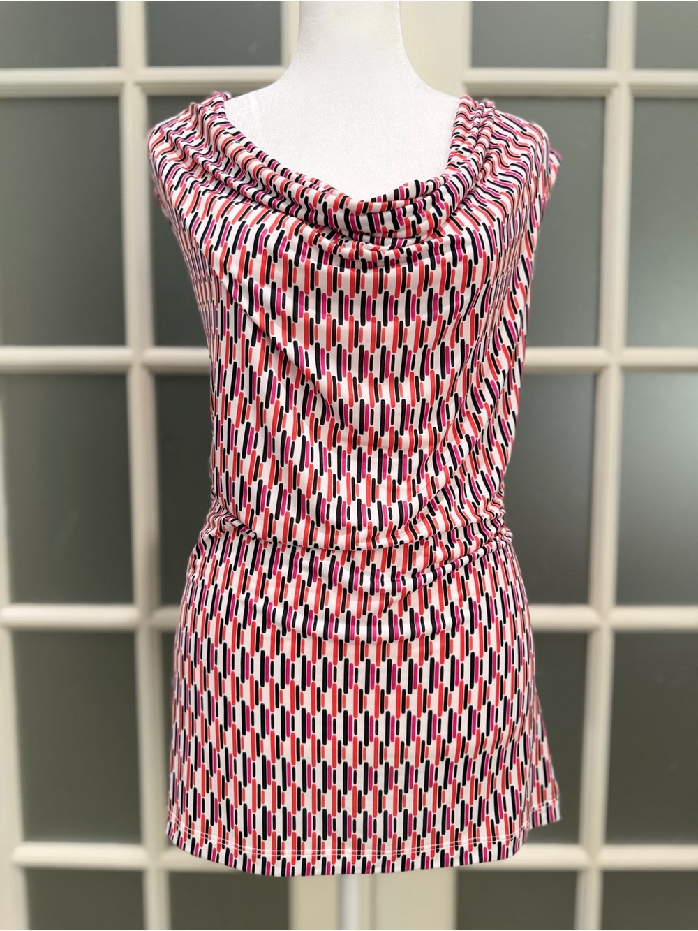 Worthington Sleeveless Pink Patterned Cowl Neck Dress